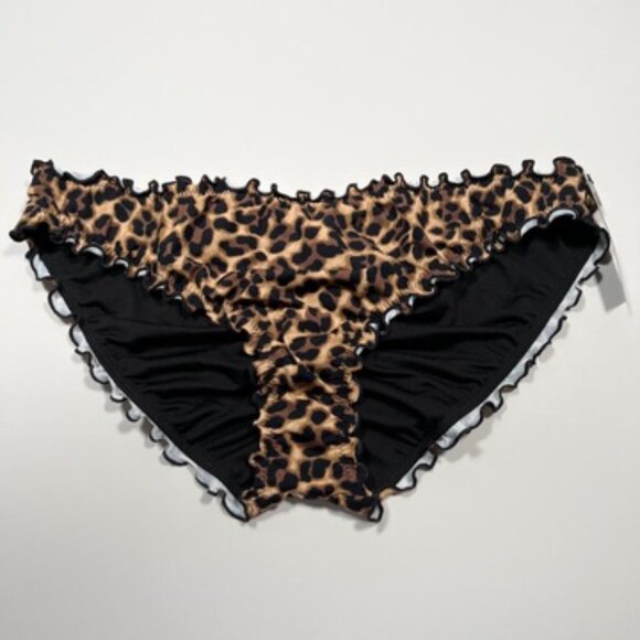 Victoria Secret Small S Bikini Bottom Ruffle Cheeky Ruched Back Leopard Print - Picture 4 of 7